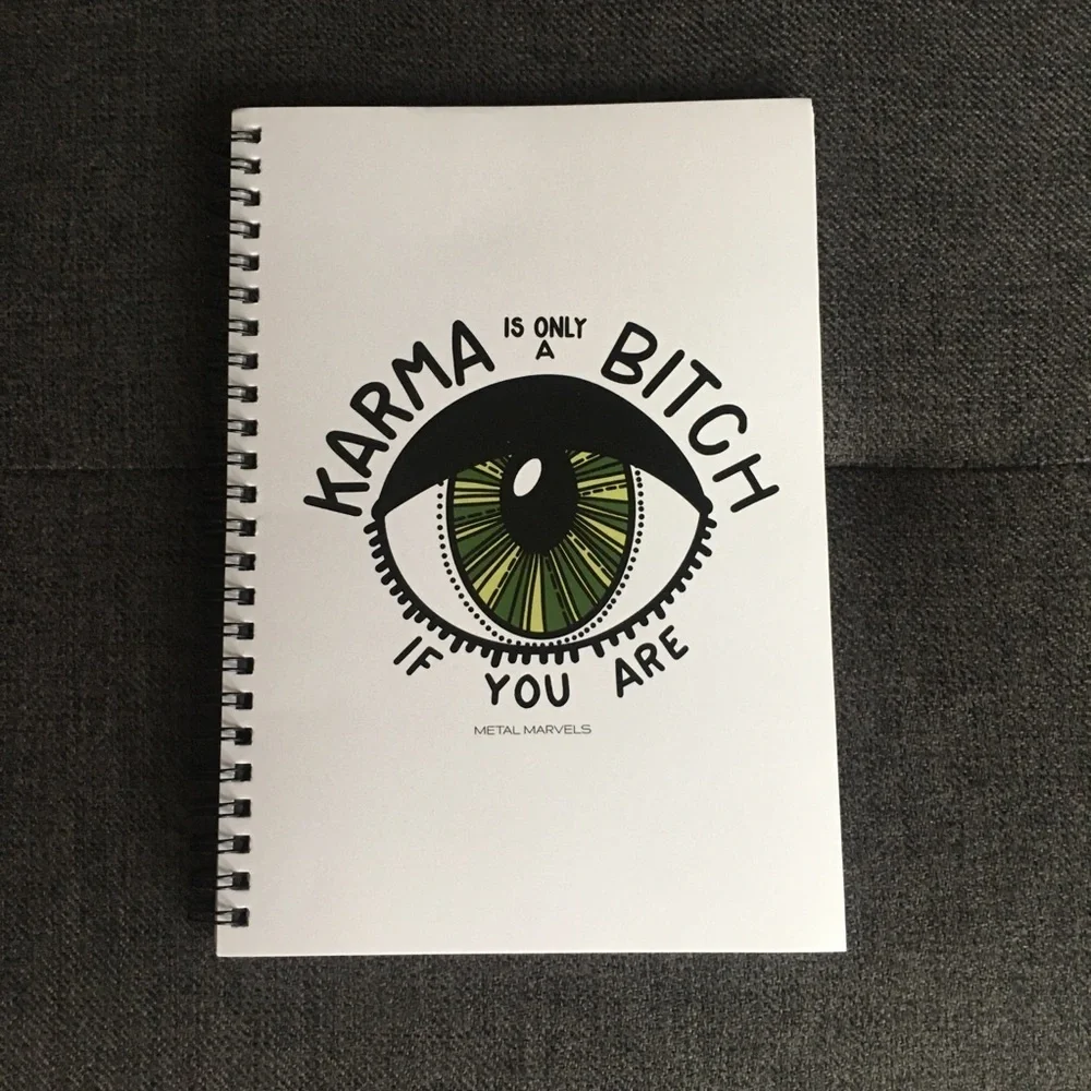 “Karma Is Only A B**** If You Are” Notebook, Journal, White, Green, ~65 pages